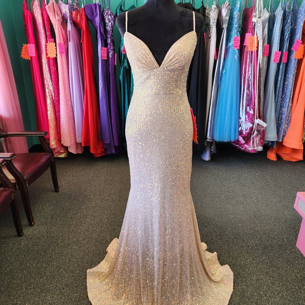 Alyce Paris 1712 Champagne Size 4 All Sequin Prom Dress Formal Gown